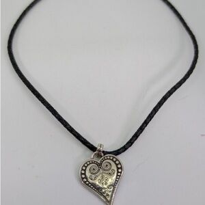 Brighton Silver Heart Necklace on Black Cord Ophelia